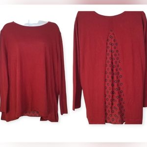 NWT Loft split back red silk blend sweater top Womens Large
